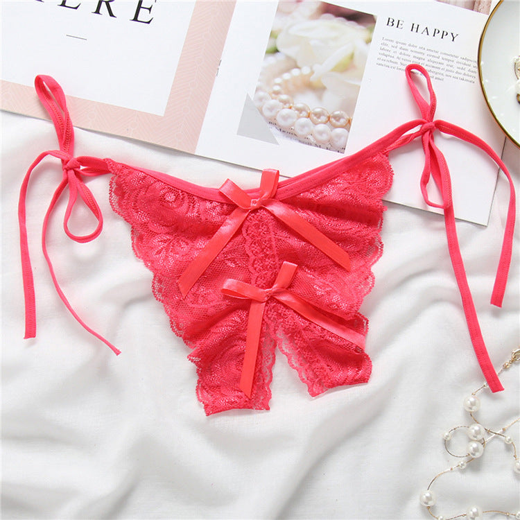 Lace-Trimmed Open-Crotch T-Back Panties for Women