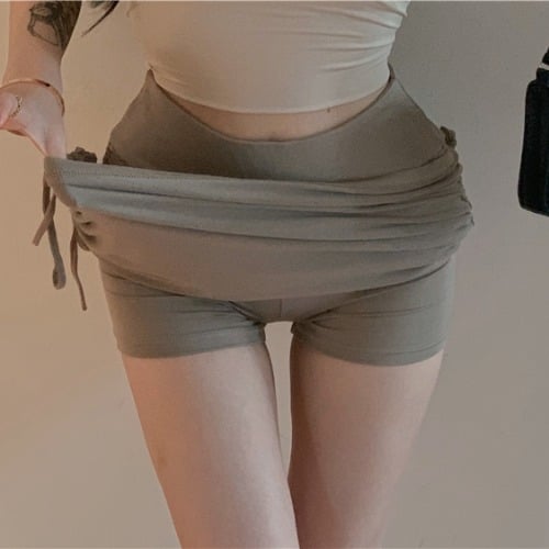High Waist Drawstring Pleated A-Line Skirt for Women