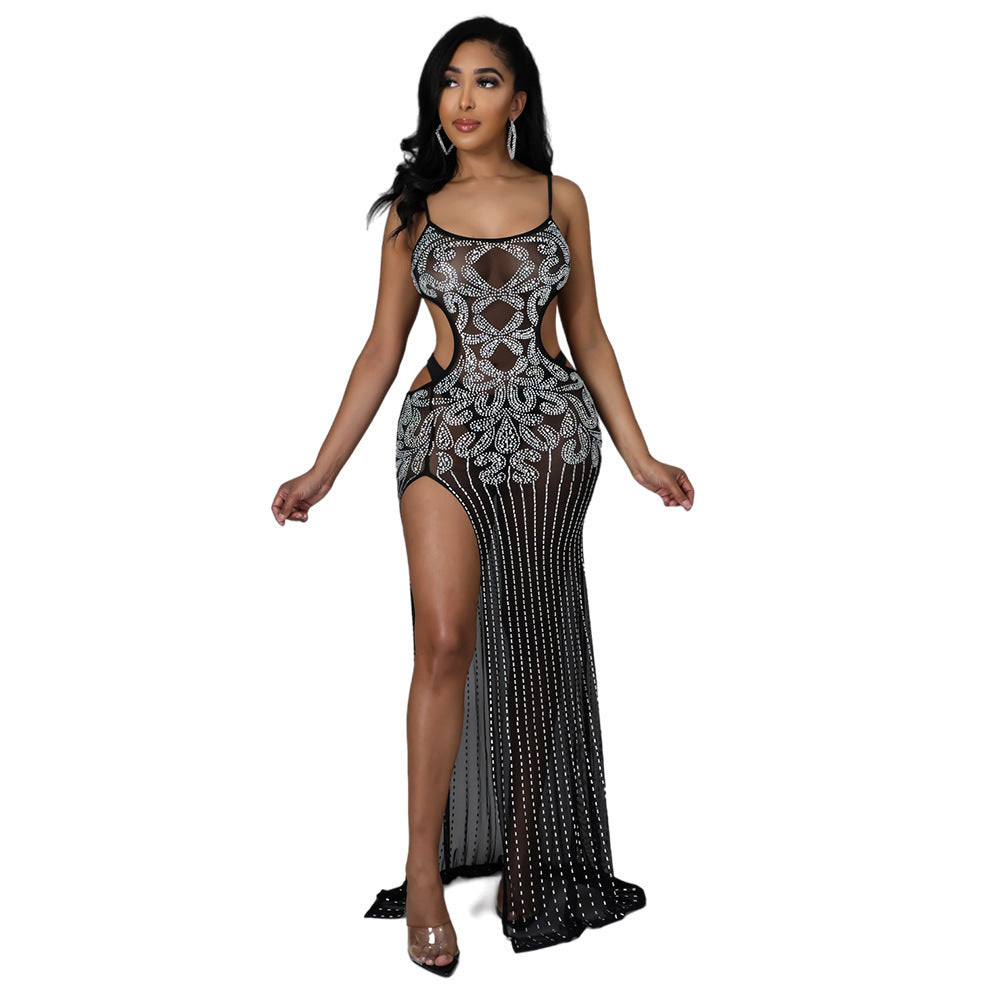 Transparent Suspender Dress Without Underwear