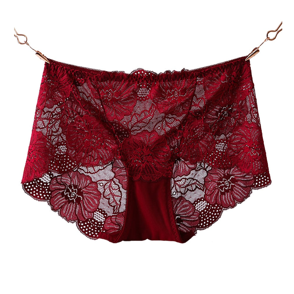 Plus Size Sexy Transparent Lace Mid-Rise Women's Panties