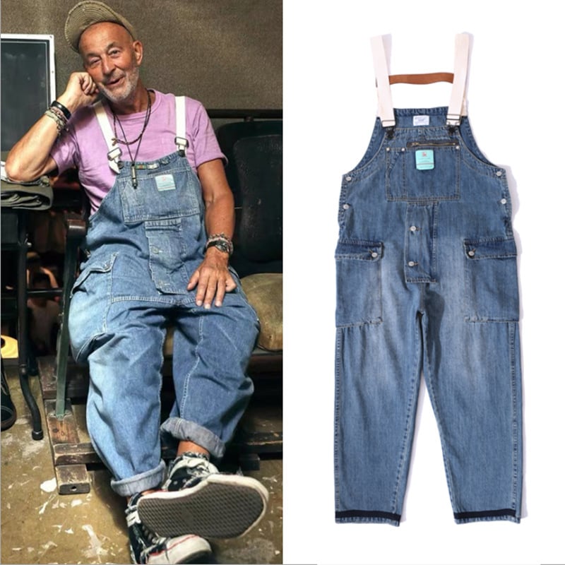 Japanese Street Style Loose Suspender Jeans for Men