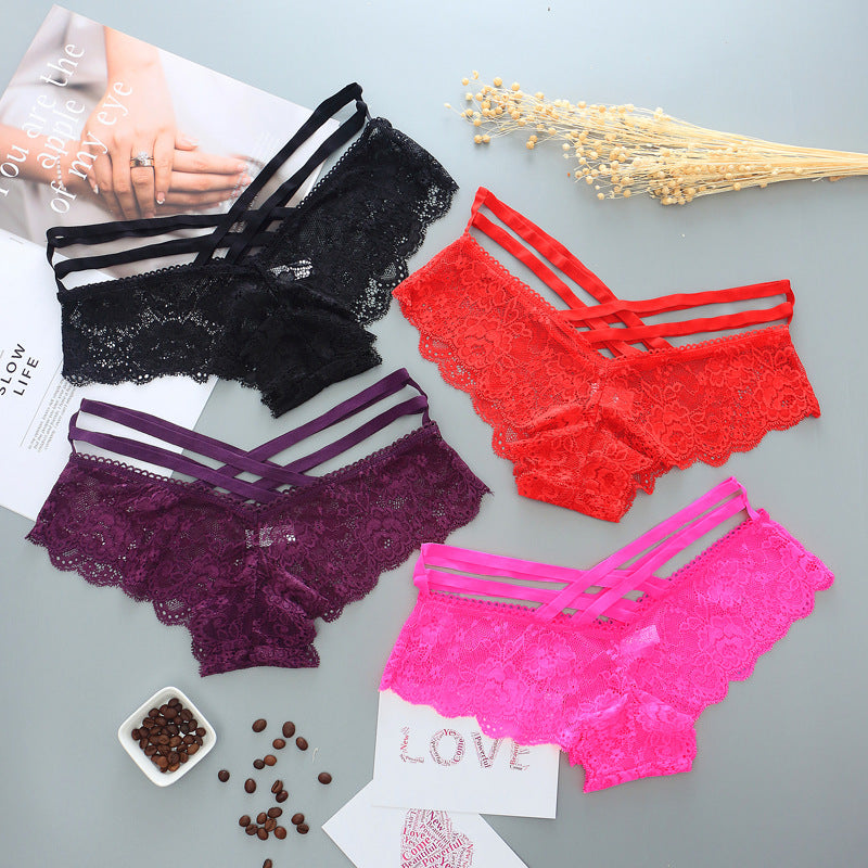 Lace Rose Print Women's Plus Size Triangle Panties